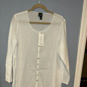 Eileen Fisher White Round Neck Caftan Shirt, NWT, 100% Cotton, Size Medium
